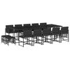 vidaXL 15 pcs conjunto de jantar p/jardim com almofad&otilde;es vime PE preto