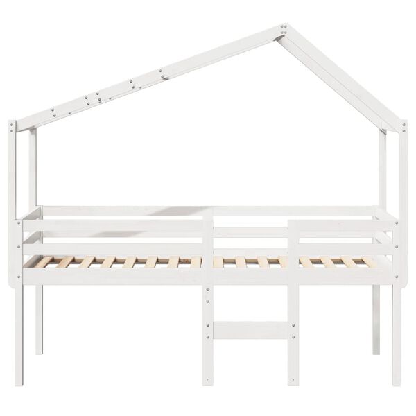vidaXL Cama alta com telhado 90x200 cm pinho maci&ccedil;o branco