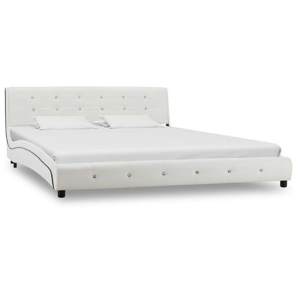 vidaXL Estrutura de cama 160x200 cm couro artificial branco