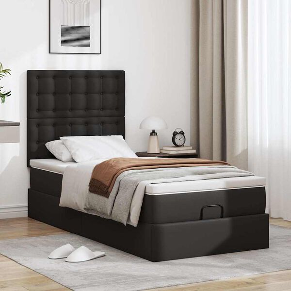 vidaXL Cama otomana com colch&atilde;o 80x200 cm couro artificial preto
