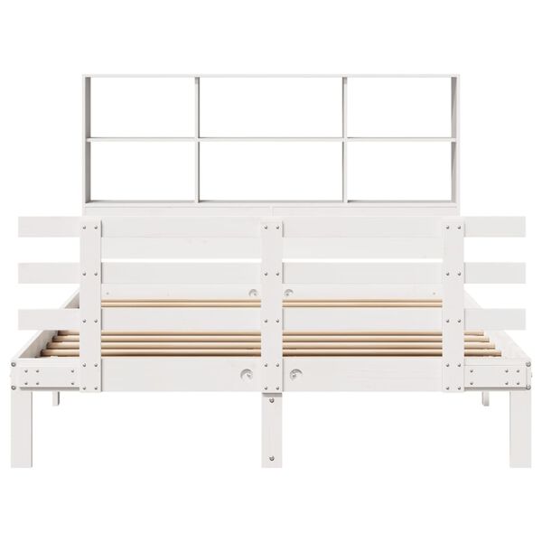vidaXL Cama com estante sem colch&atilde;o 120x200 cm pinho maci&ccedil;o branco