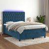 vidaXL Cama box spring c/ colch&atilde;o/LED 140x200 cm veludo azul-escuro