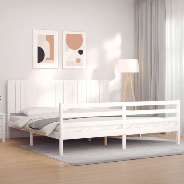 vidaXL Estrutura de cama com cabeceira 200x200cm madeira maci&ccedil;a branco