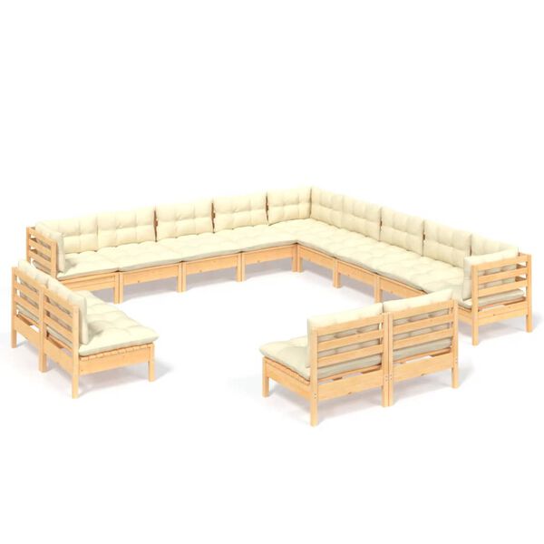 vidaXL 13 pcs conjunto lounge jardim c/ almofad&otilde;es creme pinho maci&ccedil;o