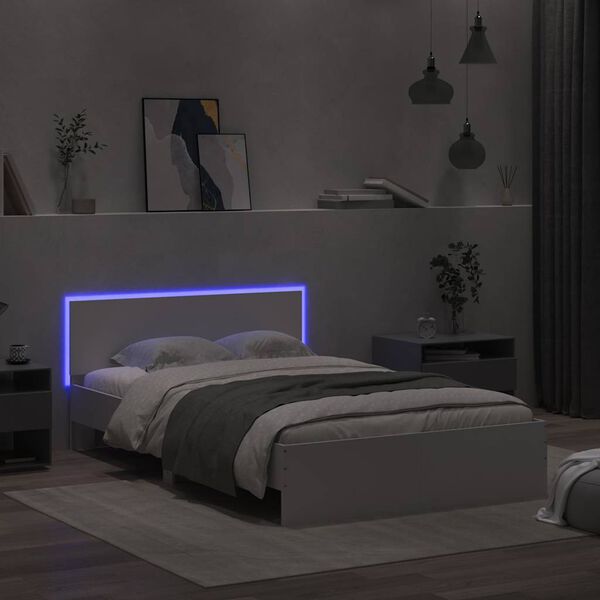 vidaXL Estrutura de cama com cabeceira e luzes LED 140x200 cm branco
