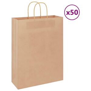 vidaXL Sacos de papel 50 unid com al&ccedil;as castanho 32x12x42 cm