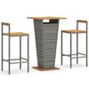 vidaXL 3 pcs conjunto de bar p/ jardim vime PE/ac&aacute;cia maci&ccedil;a cinzento