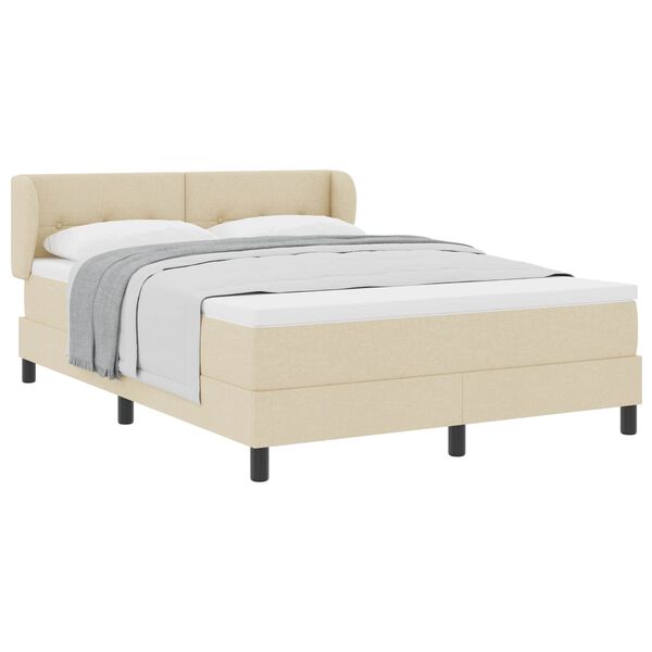 vidaXL Cama Box com colch&atilde;o com cabeceira Creme 160 x 200 cm tecido
