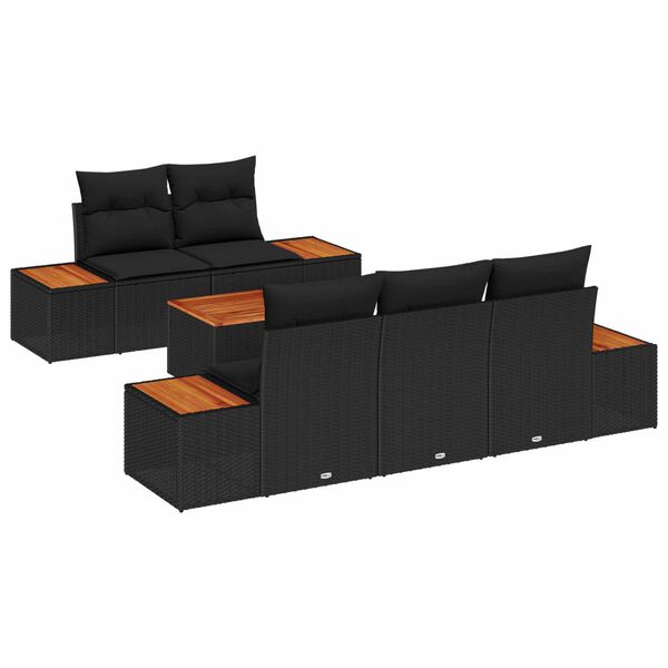 vidaXL Conjunto de Sof&aacute; de Jardim 6 pcs Preto Rattan Sint&eacute;tico