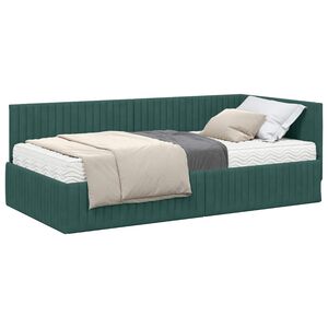 vidaXL Estrutura de Cama de Canto com Colch&atilde;o 2 pcs Verde Veludo