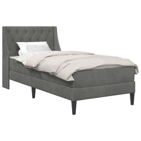 vidaXL Estrutura de cama com colch&atilde;o Cinza Escuro 90 x 190 cm Veludo