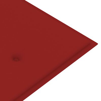 vidaXL Banco de jardim c/ almofadão vermelho 150 cm teca maciça