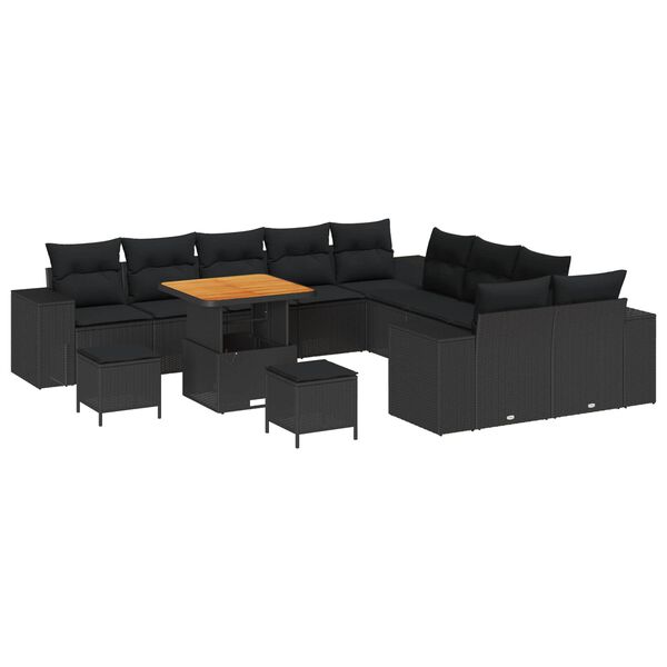 vidaXL Conjunto de Sof&aacute; de Jardim com almofada 13 pcs Preto vime PE