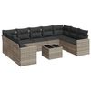 vidaXL 10 pcs conj. sof&aacute;s jardim com almofad&otilde;es vime PE cinzento-claro