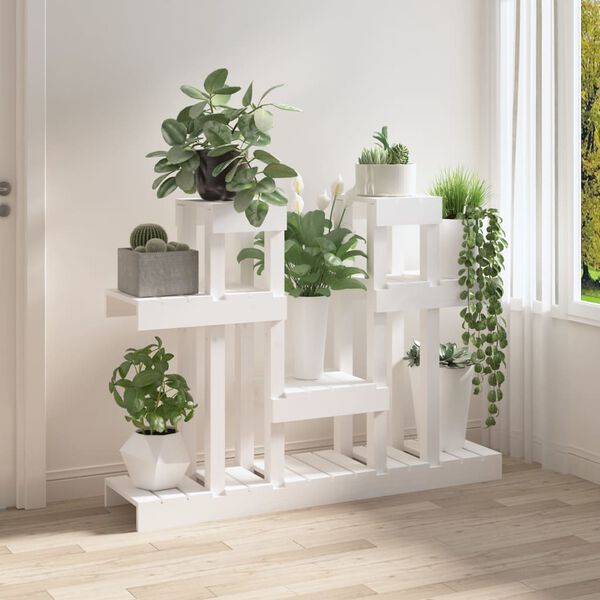 vidaXL Suporte para plantas 104,5x25x77,5 cm pinho maciço branco