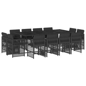 vidaXL 13 pcs conjunto de jantar p/jardim com almofad&otilde;es vime PE preto