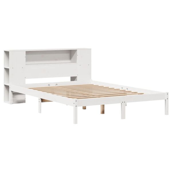 vidaXL Cama com estante sem colchão 140x190 cm pinho maciço branco