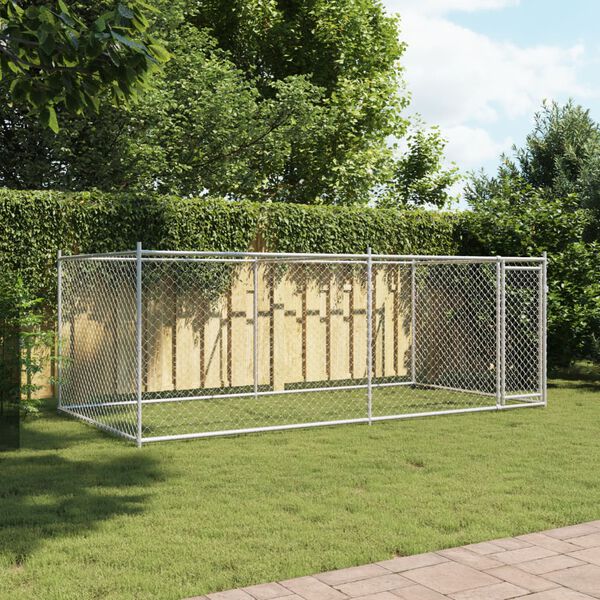 vidaXL Jaula para c&atilde;o com porta 4x2x1,5 m a&ccedil;o galvanizado cinzento