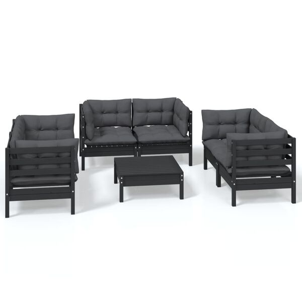 vidaXL 7 pcs conjunto lounge de jardim c/ almofadões pinho maciço