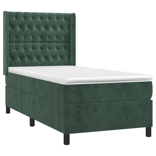 vidaXL Cama com molas/colch&atilde;o 90x190 cm veludo verde-escuro
