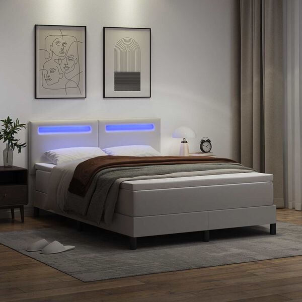 vidaXL Cama Box com colch&atilde;o Branco 160 x 200 cm Couro sint&eacute;tico