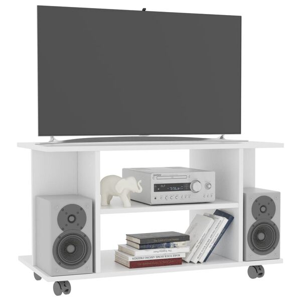 vidaXL Móvel de TV com rodas 80x40x45 cm deriv.madeira branco