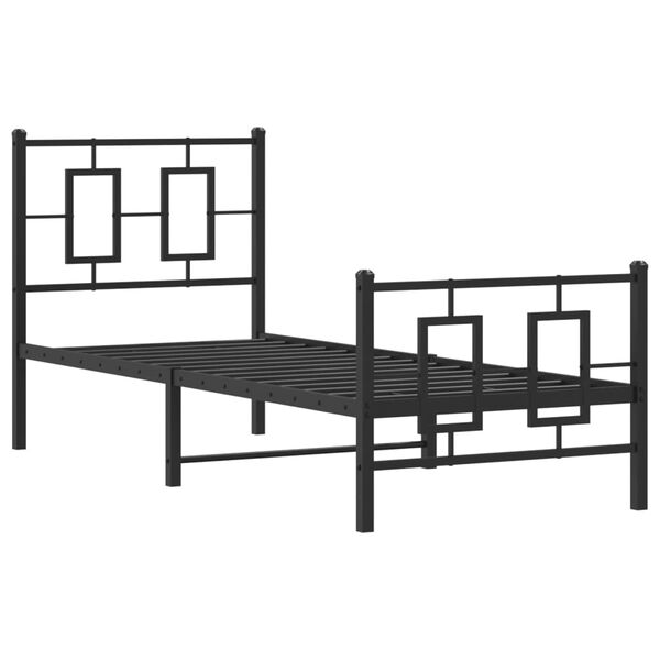 vidaXL Estrutura de cama com cabeceira e p&eacute;s 75x190 cm metal preto