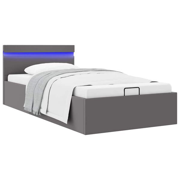 vidaXL Cama hidr&aacute;ulica c/ arruma&ccedil;&atilde;o LED 100x200cm couro artific. cinza