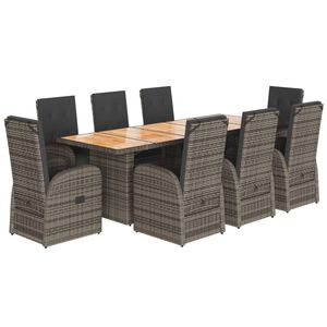 vidaXL 9 pcs conjunto de jantar p/ jardim c/ almofad&otilde;es vime PE cinza