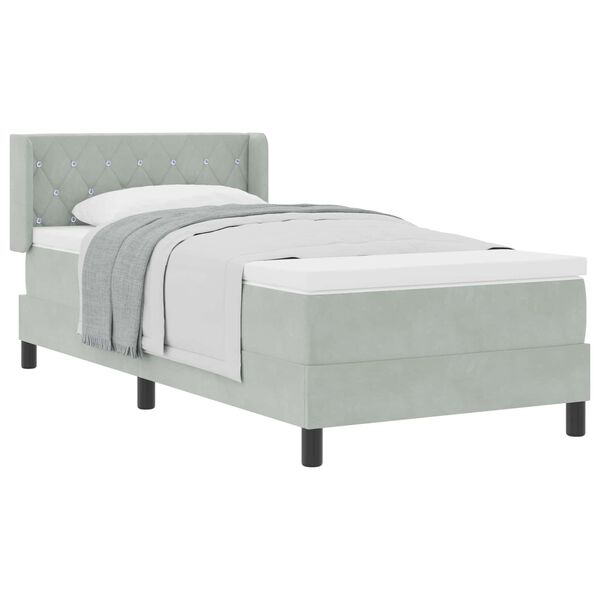 vidaXL Cama Box com colch&atilde;o Cinzento-claro 190 x 90 cm Veludo