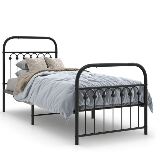 vidaXL Estrutura de cama com cabeceira e p&eacute;s 75x190 cm metal preto