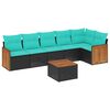 vidaXL Conjunto de sof&aacute; de jardim com 7 pe&ccedil;as e almofadas em rattan sint&eacute;tico preto