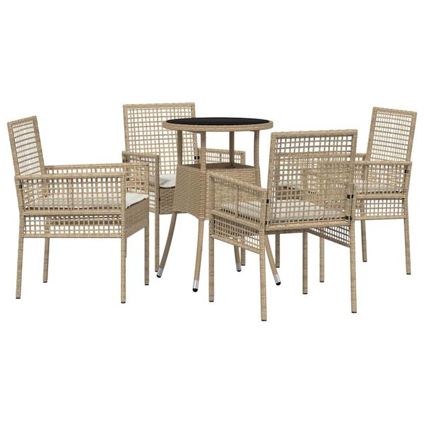 vidaXL Conjunto de Jantar para Jardim 5 pcs Bege Rattan Sintético