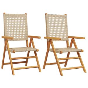 vidaXL Conjunto de 2 cadeiras dobr&aacute;veis em madeira maci&ccedil;a de ac&aacute;cia bege e rattan sint&eacute;tico.