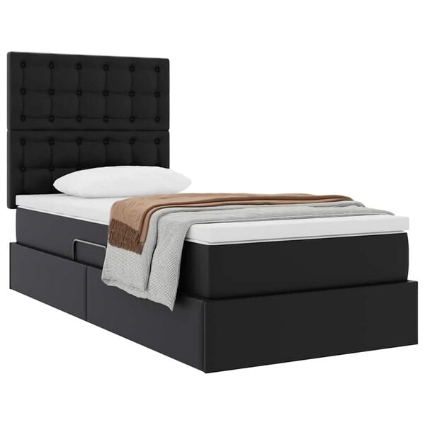 vidaXL Cama com Armazenamento Preto 100 x 200 cm Couro Sint&eacute;tico