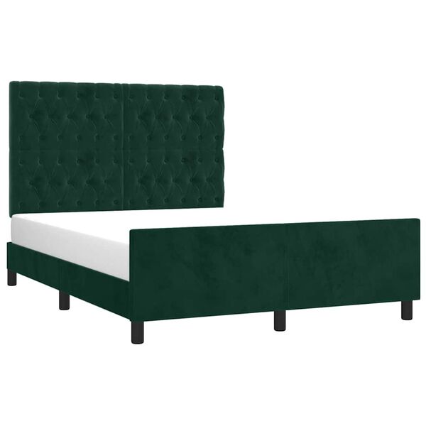 vidaXL Estrutura de cama sem colch&atilde;o 140x190 cm veludo verde-escuro