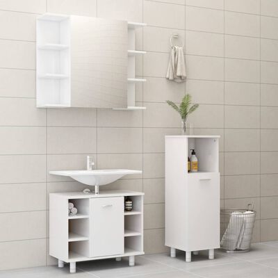 vidaXL 3 pcs conj. móveis casa de banho contraplacado branco brilhante