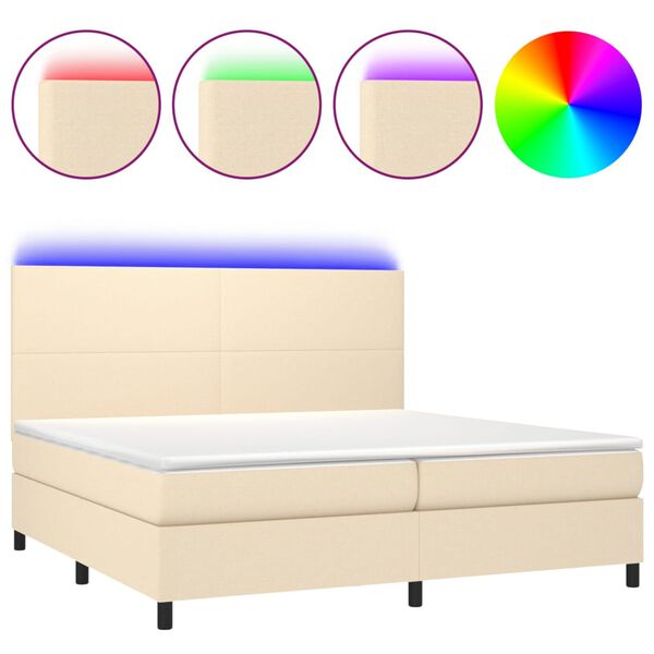 vidaXL Cama box spring c/ colch&atilde;o e LED 200x200 cm tecido cor creme