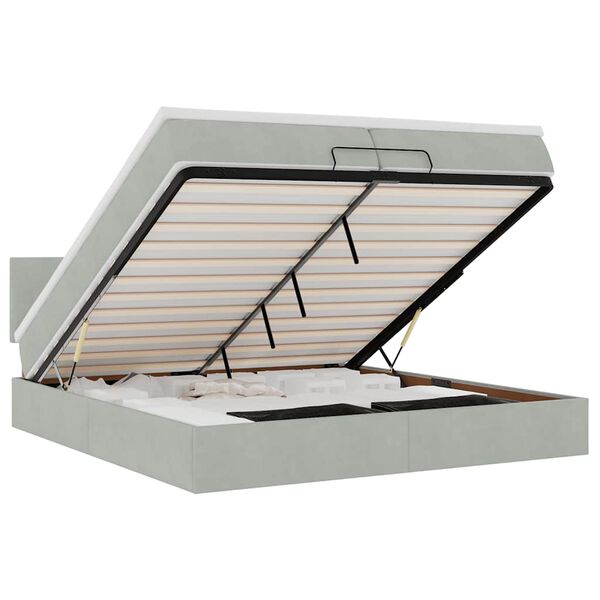 vidaXL Estrutura de cama otomana com colch&atilde;o 200x200 cm cinzento claro