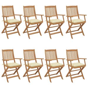 vidaXL Cadeiras de jardim dobr&aacute;veis 8 pcs c/ almofad&otilde;es ac&aacute;cia maci&ccedil;a