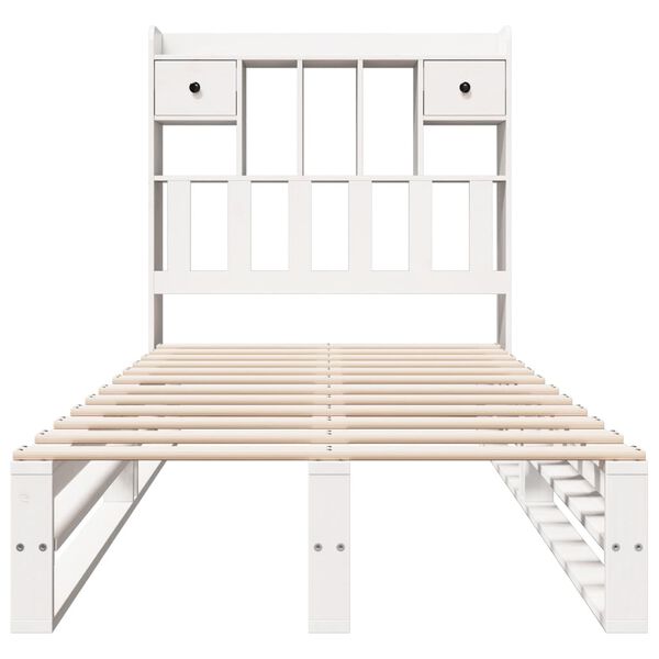 vidaXL Cama com estante sem colch&atilde;o 90x190 cm pinho maci&ccedil;o branco