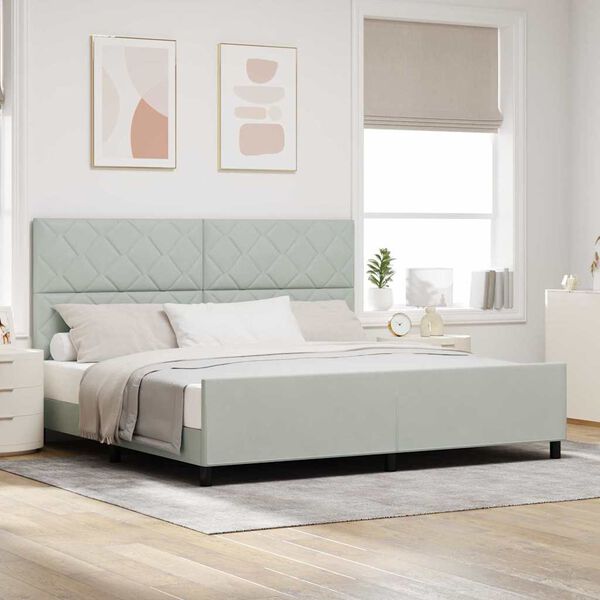 vidaXL Cama Box com cabeceira Cinzento-claro 200 x 200 cm Veludo