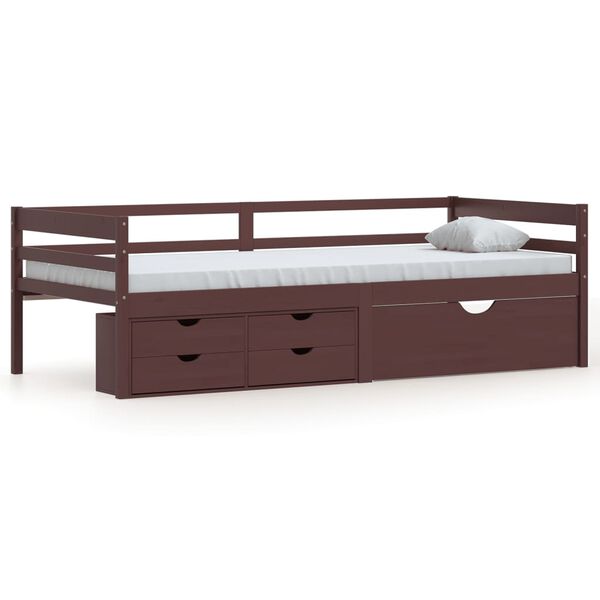 vidaXL Cama com gavetas e m&oacute;vel 90x200 cm pinho maci&ccedil;o castanho-escuro