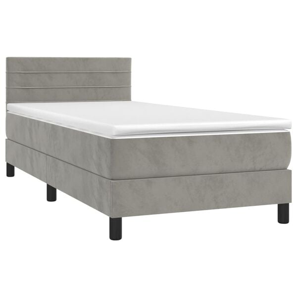 vidaXL Cama box spring c/ colch&atilde;o/LED 80x200 cm veludo cinzento-claro