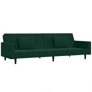 vidaXL Sof&aacute;-cama 2 lugares com duas almofadas veludo verde-escuro