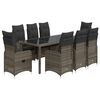 vidaXL 9 pcs conjunto bistr&ocirc; de jardim c/ almofad&otilde;es vime PE cinzento