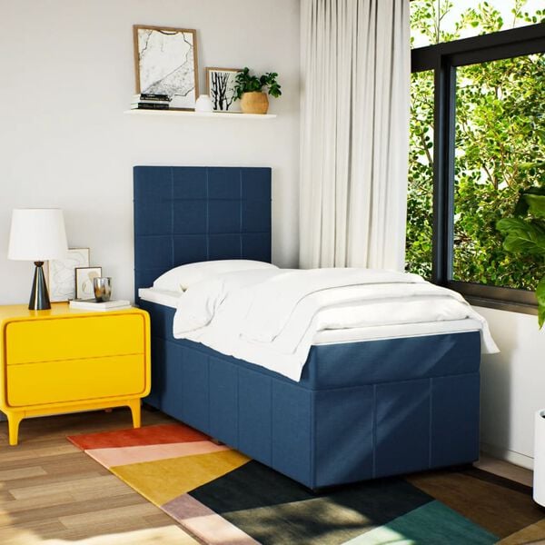 vidaXL Cama com molas/colch&atilde;o 90x190 cm tecido azul