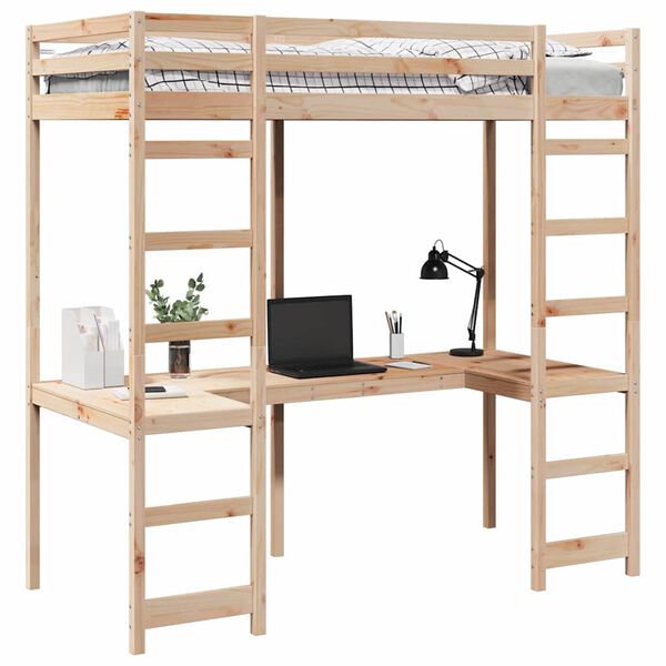 vidaXL Estrutura de cama loft Natural 90 x 190 cm