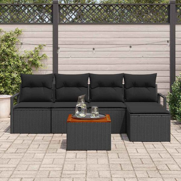 vidaXL Conjunto de Sof&aacute; de Jardim com almofada 6 pcs Preto vime PE
