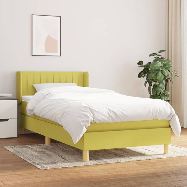 vidaXL Cama com molas/colch&atilde;o 90x200 cm tecido verde